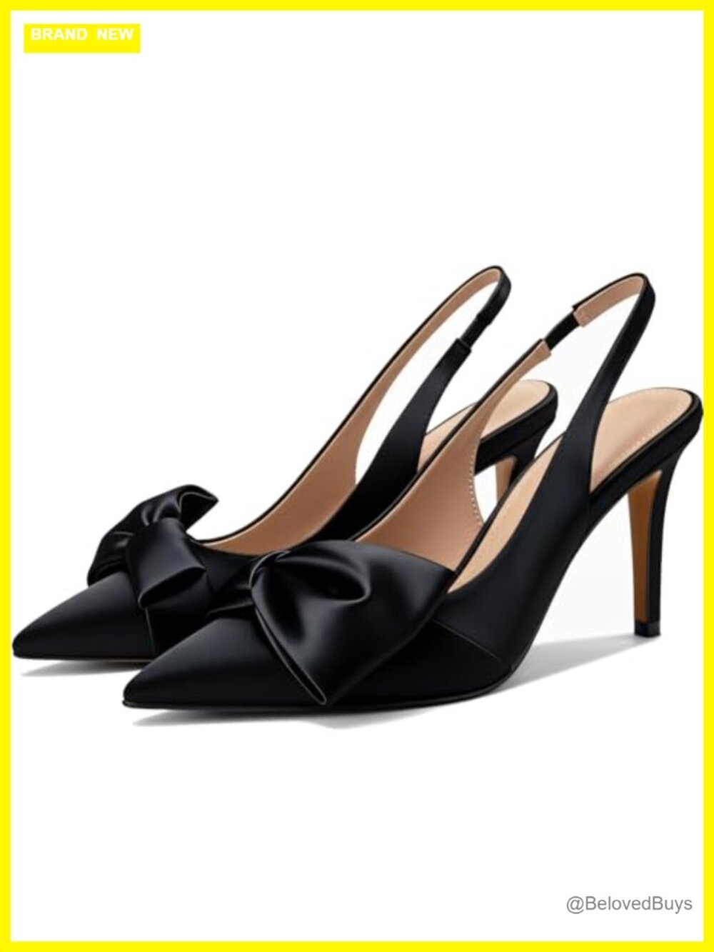 Women's Slingback Pumps Pointed Toe Stiletto Heels Asymmetrical Bow Detail